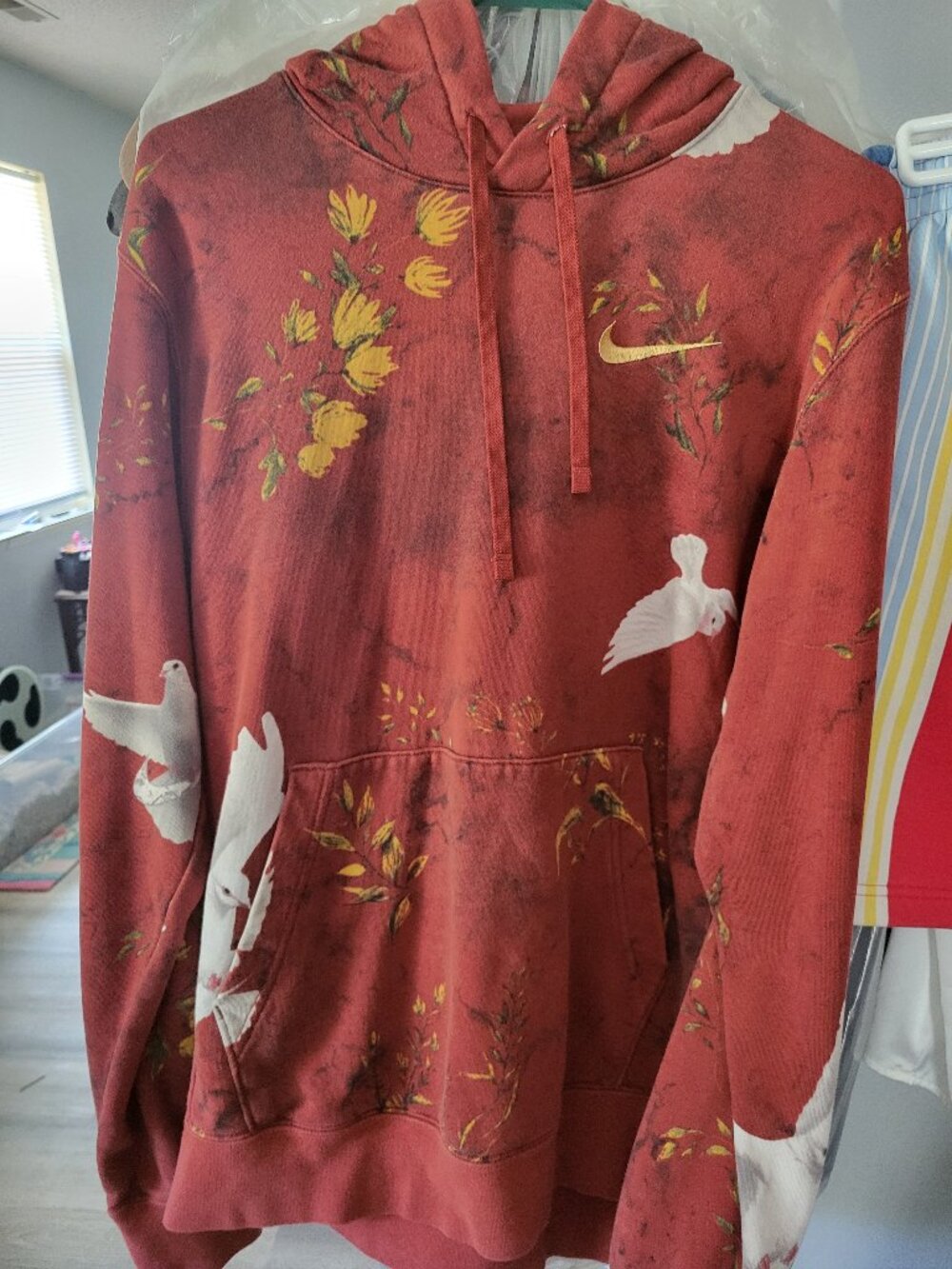 Nike Rust Red Dove & Floral Print French Terry Hoodie